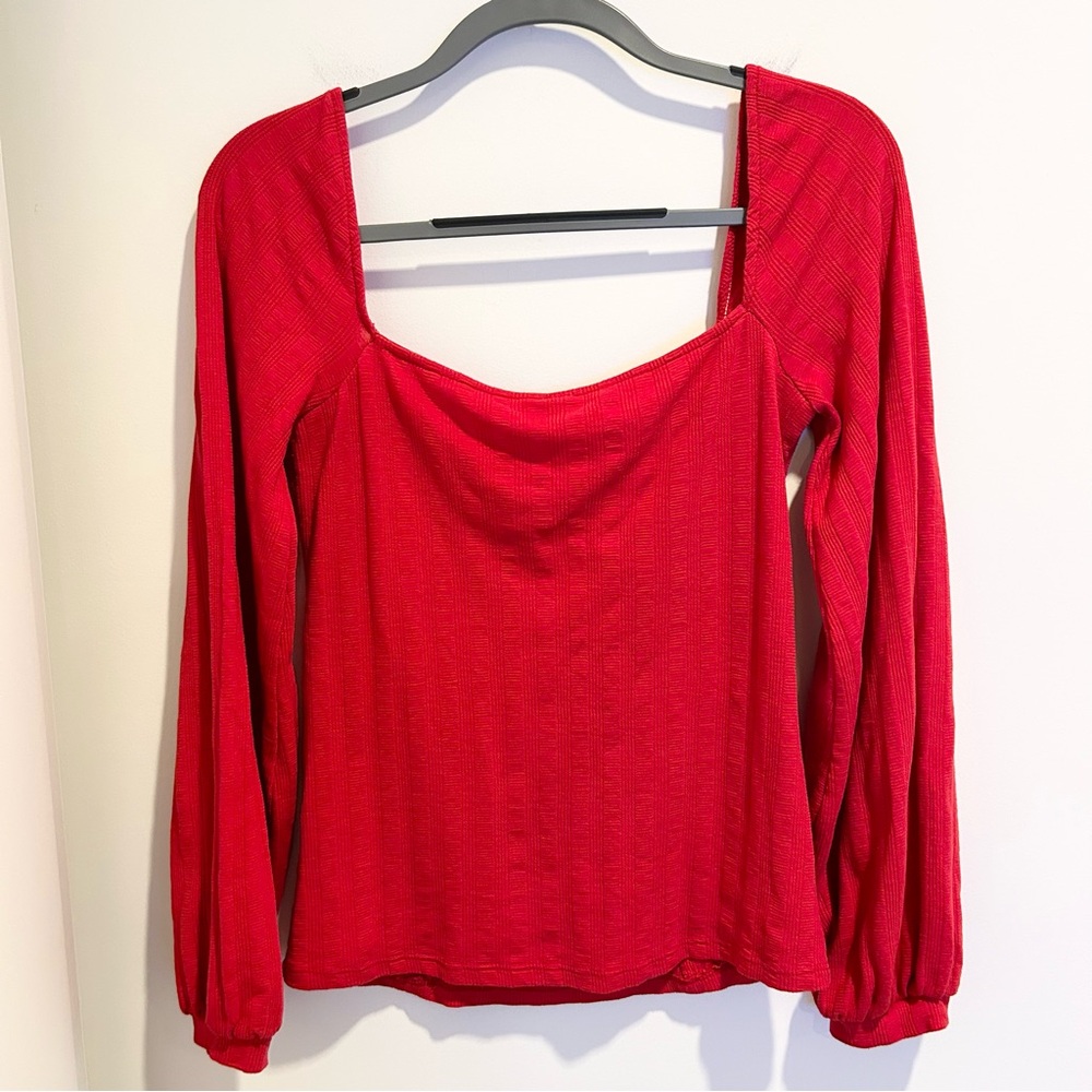 Free People It’s A Date Ribbed Long Sleeve Top Red Size Large - Picture 9 of 9